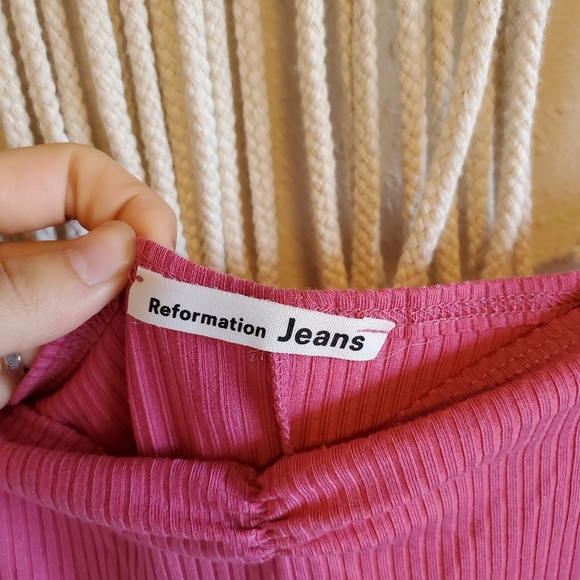 REFORMATION Pink Ribbed Midi Bodycon Dress sz M - Picture 7 of 8